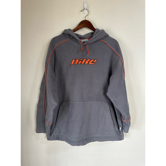 Rare Vintage 90s Y2K Nike Fleece Gray Orange Center Spellout Hoodie Sweatshirt - Picture 1 of 8